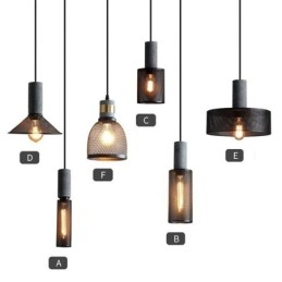 Suspension noire en ciment avec grille lumineuse style country rétro