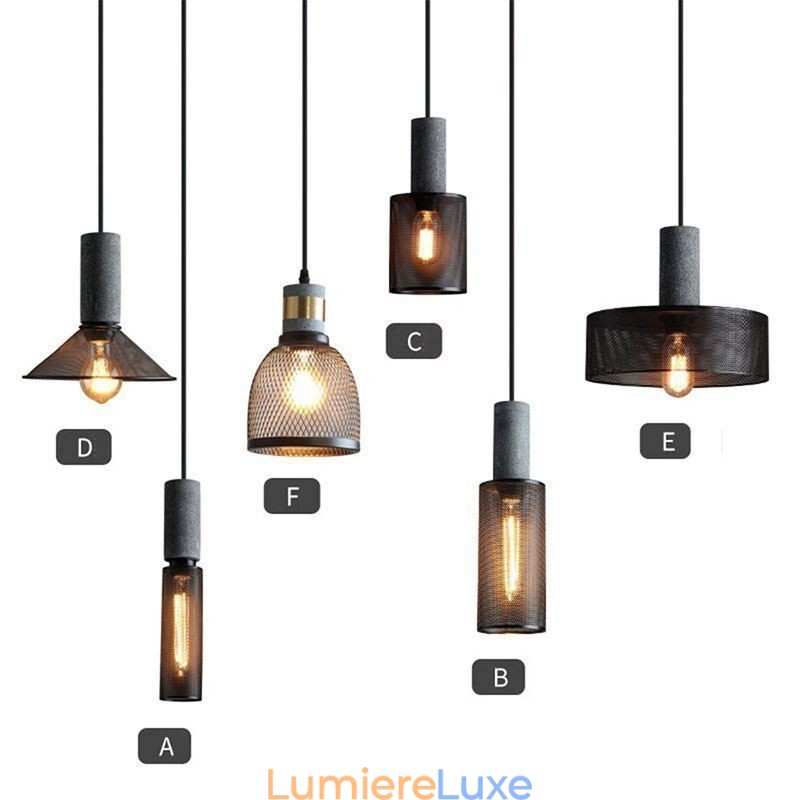 Suspension noire en ciment avec grille lumineuse style country rétro