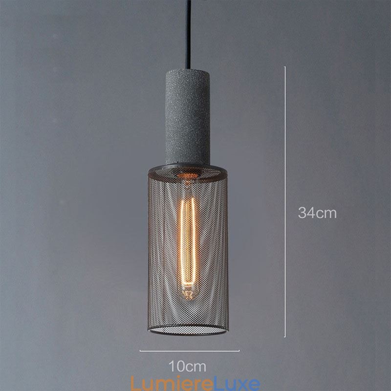Suspension noire en ciment avec grille lumineuse style country rétro