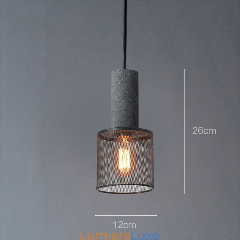Suspension noire en ciment avec grille lumineuse style country rétro