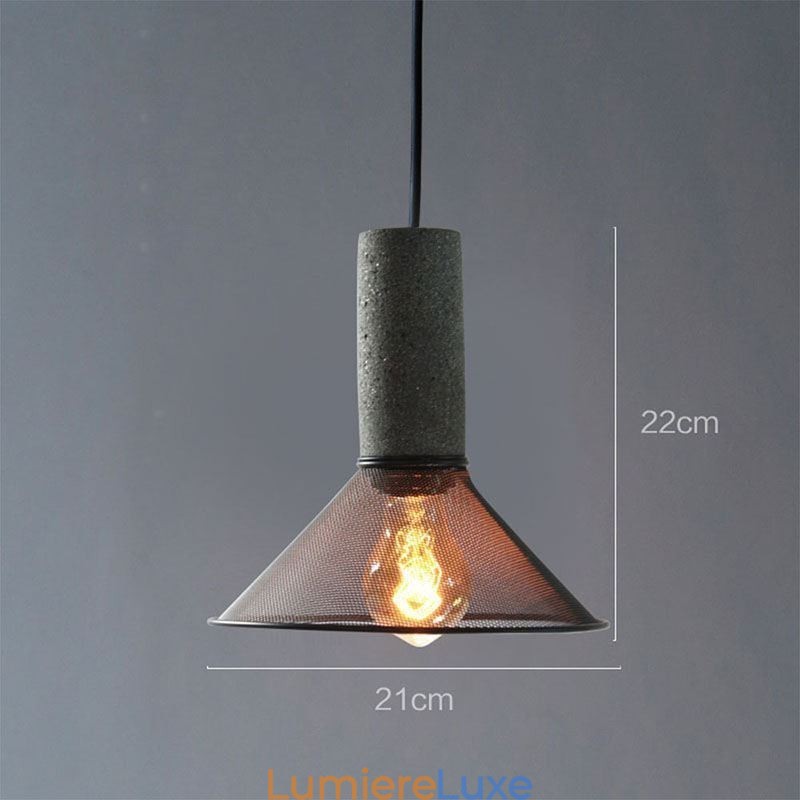 Suspension noire en ciment avec grille lumineuse style country rétro