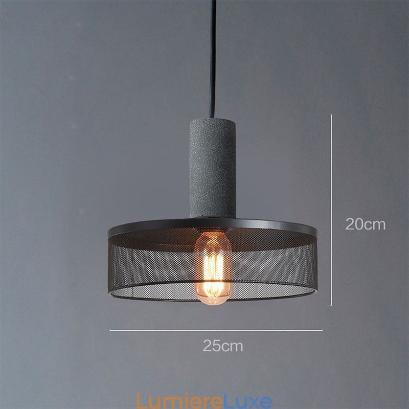 Suspension noire en ciment avec grille lumineuse style country rétro