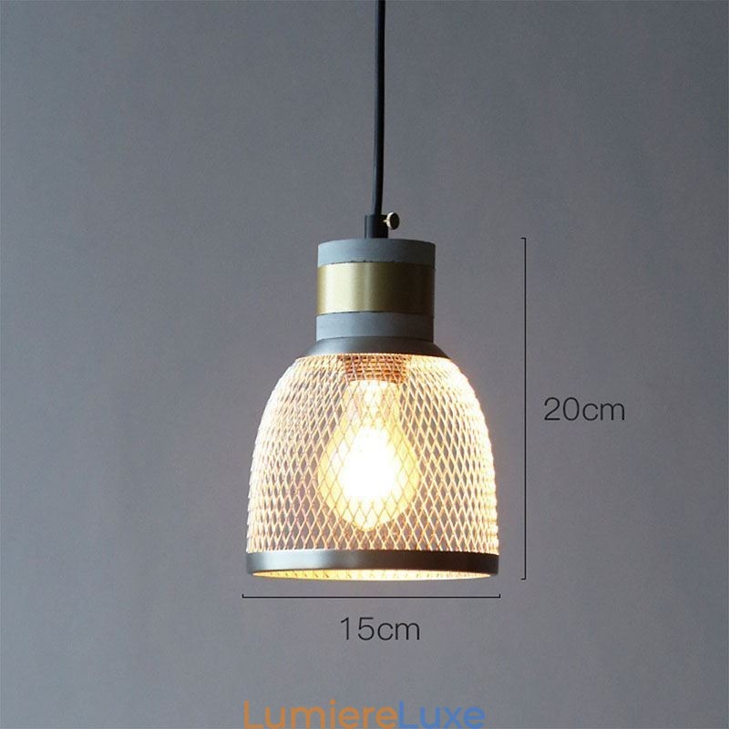 Suspension noire en ciment avec grille lumineuse style country rétro