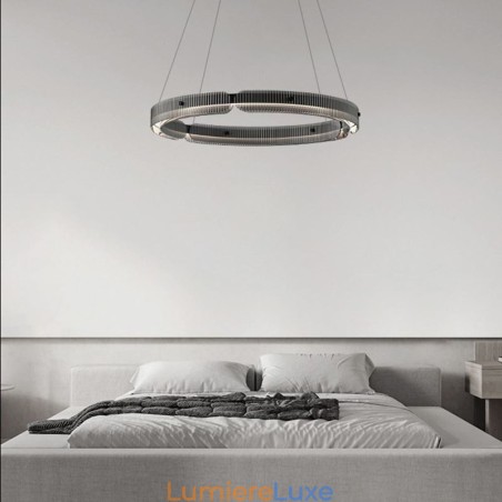 Suspension circulaire en verre 60 - 80 cm, intensité variable en continu, avec télécommande Suspension circulaire en verre 60 - 80 cm, intensité variable en continu, avec télécommande