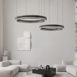Suspension 60+80 cm, double cercle en verre, intensité variable en continu, avec télécommande