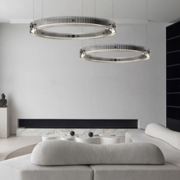 Suspension 60+80 cm, double cercle en verre, intensité variable en continu, avec télécommande
