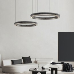 Suspension 60+80 cm, double cercle en verre, intensité variable en continu, avec télécommande