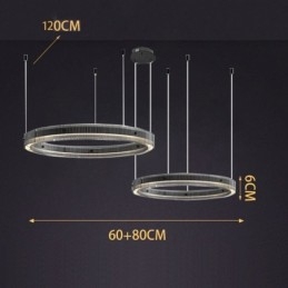 Suspension 60+80 cm, double cercle en verre, intensité variable en continu, avec télécommande