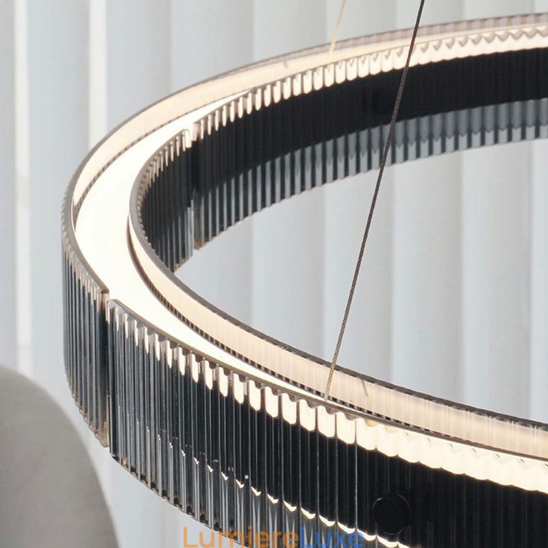 Suspension 60+80 cm, double cercle en verre, intensité variable en continu, avec télécommande