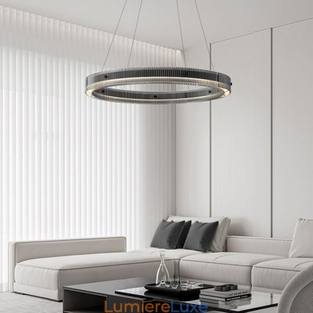 Suspension circulaire en verre 60 - 80 cm, intensité variable en continu, avec télécommande Suspension circulaire en verre 60 - 80 cm, intensité variable en continu, avec télécommande