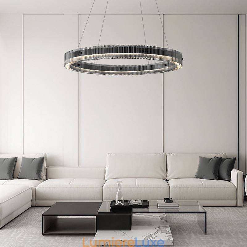 Suspension circulaire en verre 60 - 80 cm, intensité variable en continu, avec télécommande
