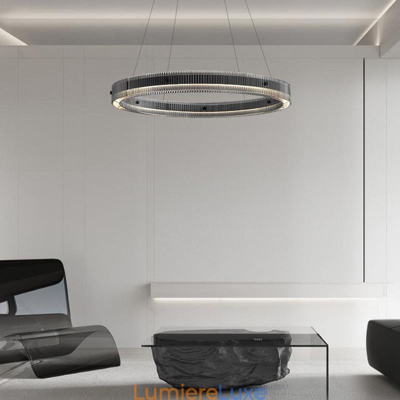 Suspension circulaire en verre 60 - 80 cm, intensité variable en continu, avec télécommande