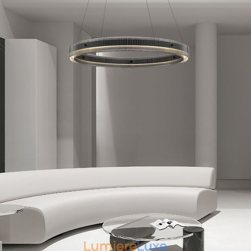 Suspension circulaire en verre 60 - 80 cm, intensité variable en continu, avec télécommande
