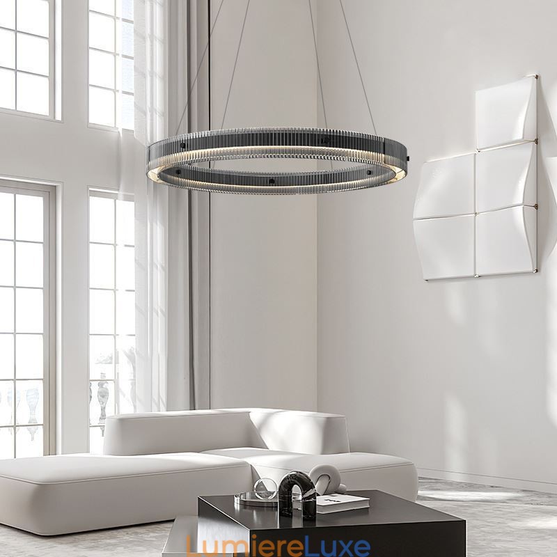 Suspension circulaire en verre 60 - 80 cm, intensité variable en continu, avec télécommande