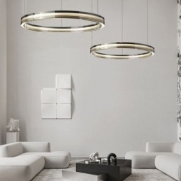 Plafonnier en verre 60 + 80 cm, décoration circulaire, suspension double cercle, intensité variable trichromatique
