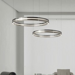 Plafonnier en verre 60 + 80 cm, décoration circulaire, suspension double cercle, intensité variable trichromatique
