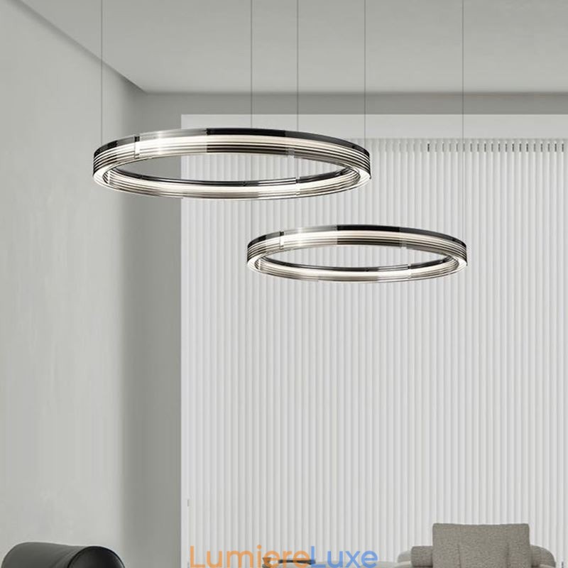 Plafonnier en verre 60 + 80 cm, décoration circulaire, suspension double cercle, intensité variable trichromatique