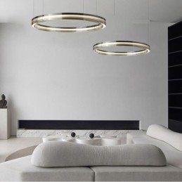 Plafonnier en verre 60 + 80 cm, décoration circulaire, suspension double cercle, intensité variable trichromatique