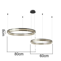 Plafonnier en verre 60 + 80 cm, décoration circulaire, suspension double cercle, intensité variable trichromatique