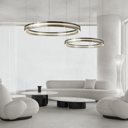 Plafonnier en verre 60 + 80 cm, décoration circulaire, suspension double cercle, intensité variable trichromatique