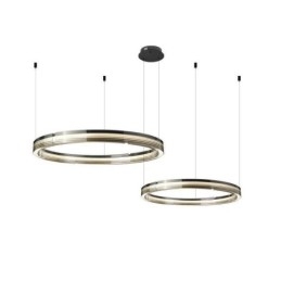 Plafonnier en verre 60 + 80 cm, décoration circulaire, suspension double cercle, intensité variable trichromatique