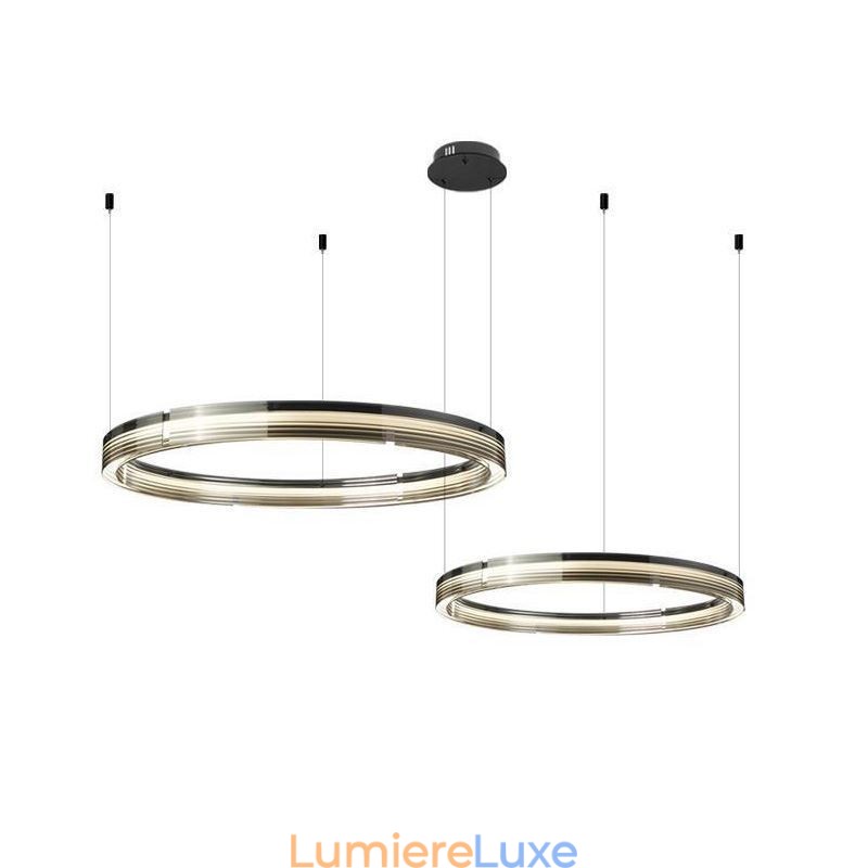 Plafonnier en verre 60 + 80 cm, décoration circulaire, suspension double cercle, intensité variable trichromatique