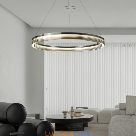 Suspension circulaire en verre trichromatique à intensité variable (60 x 80 cm) Suspension circulaire en verre trichromatique à intensité variable (60 x 80 cm)