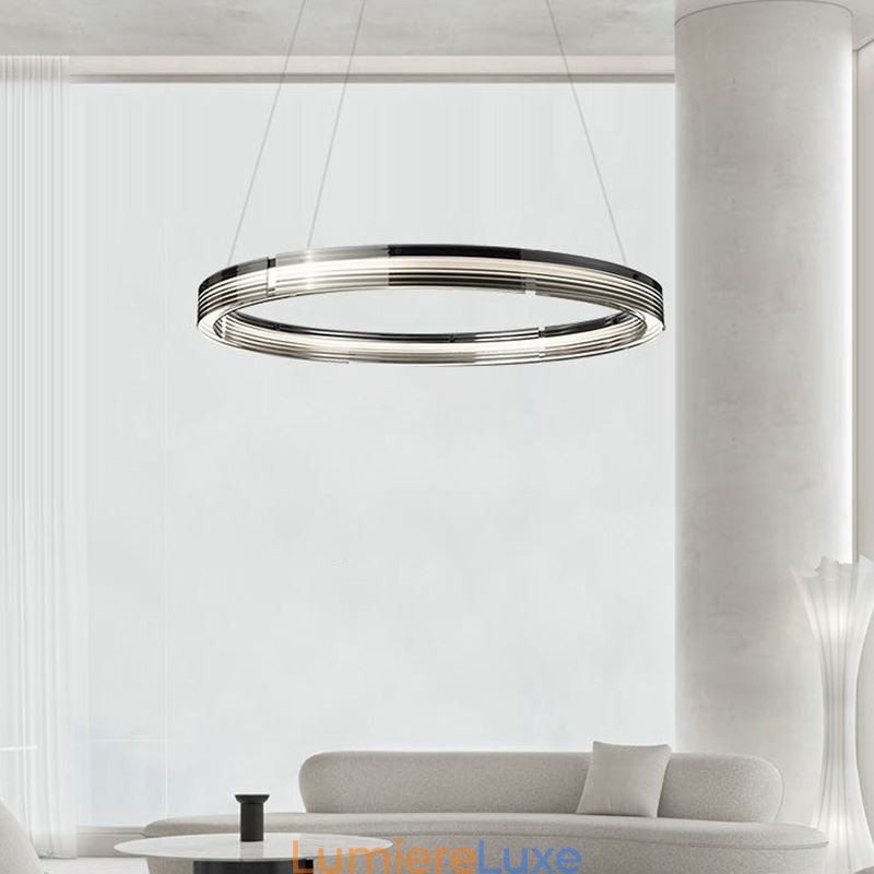 Suspension circulaire en verre trichromatique à intensité variable (60 x 80 cm)
