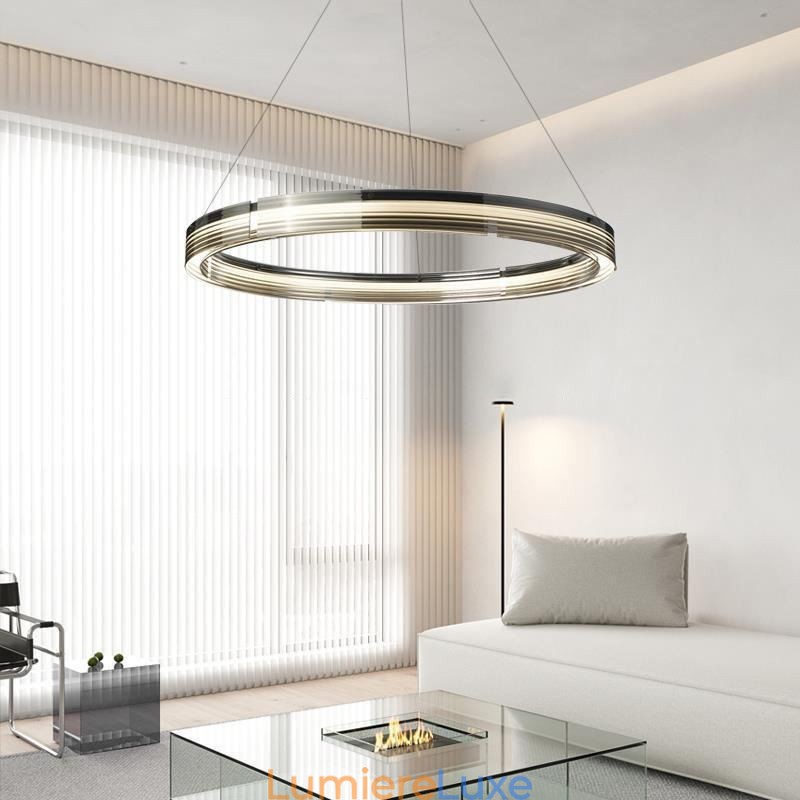 Suspension circulaire en verre trichromatique à intensité variable (60 x 80 cm)