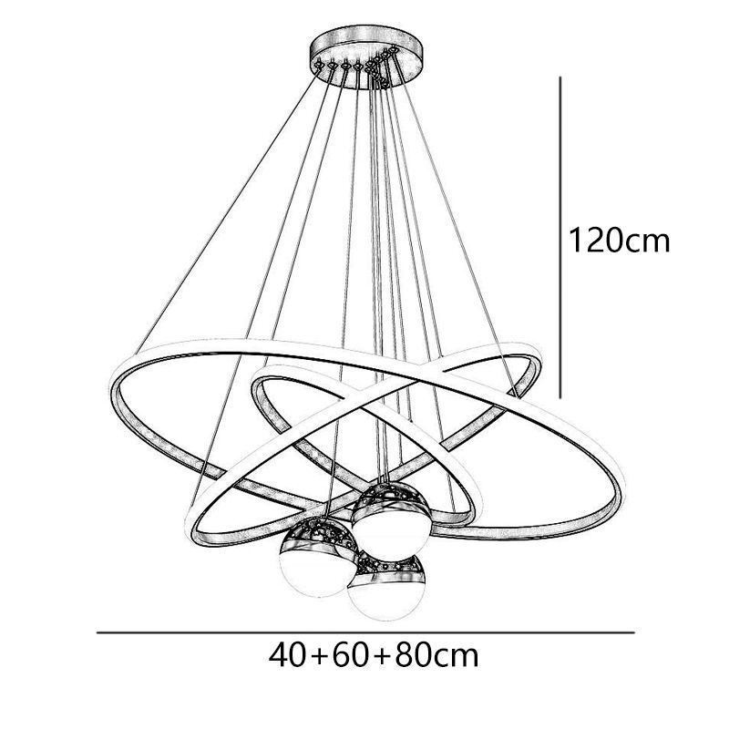Suspension simple en fer forgé et silicone à trois anneaux