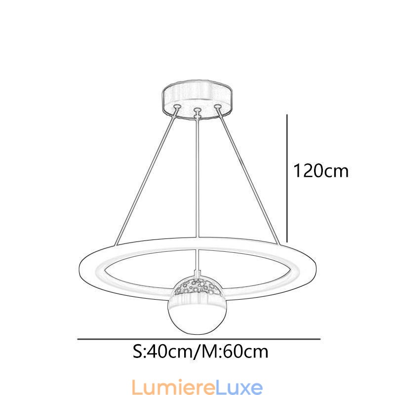 Suspension minimaliste en fer forgé et acrylique avec anneau en forme d'étoile