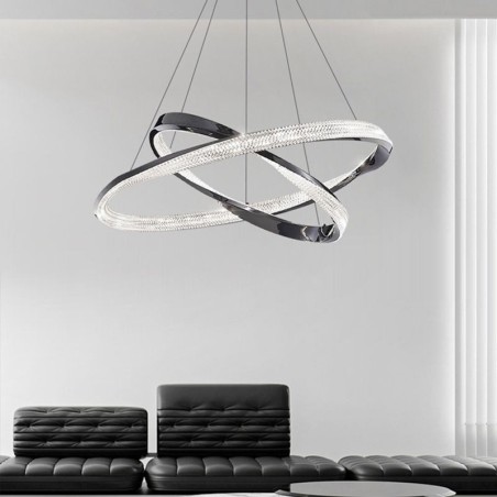 Suspension en fer forgé et acrylique avec anneau double cercle Suspension en fer forgé et acrylique avec anneau double cercle