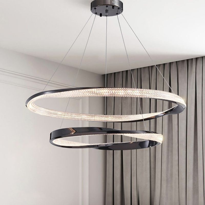 Suspension en fer forgé et acrylique avec anneau double cercle