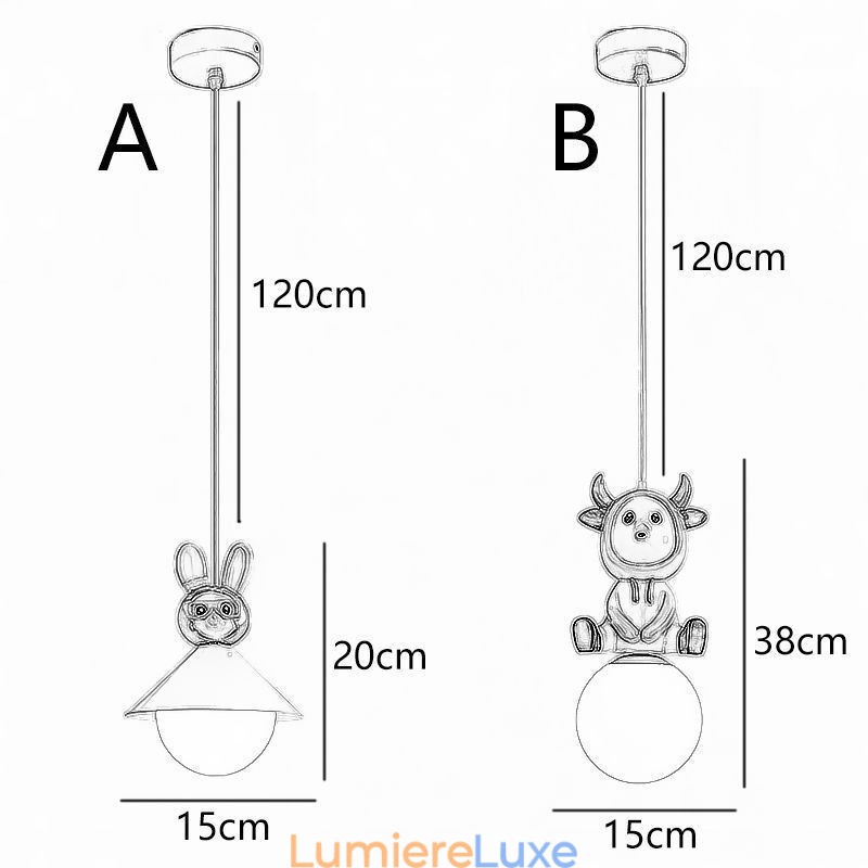 Suspension moderne minimaliste G9 en fer forgé et résine motif lapin et veau