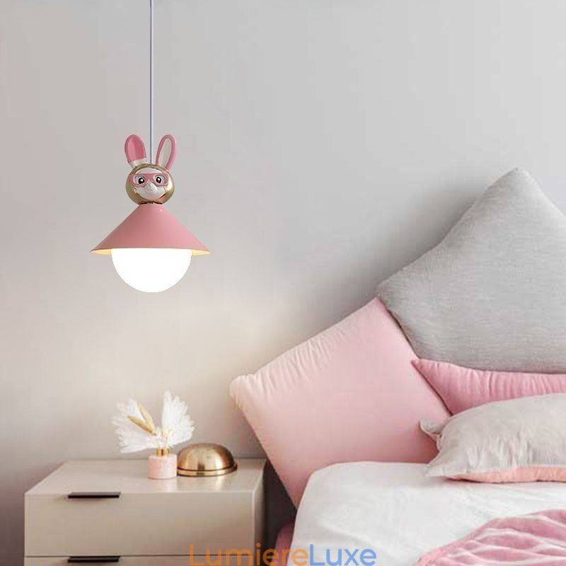 Suspension moderne minimaliste G9 en fer forgé et résine motif lapin et veau