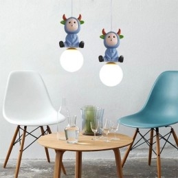 Suspension moderne minimaliste G9 en fer forgé et résine motif lapin et veau