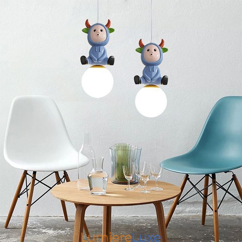 Suspension moderne minimaliste G9 en fer forgé et résine motif lapin et veau