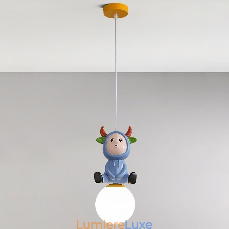Suspension moderne minimaliste G9 en fer forgé et résine motif lapin et veau