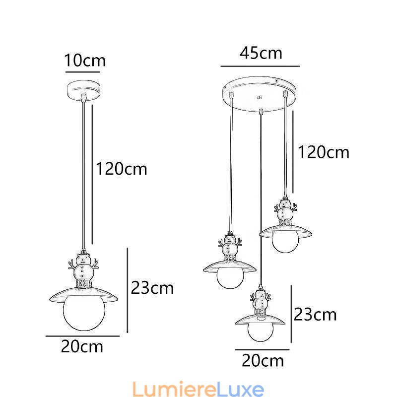 Suspension moderne simple G9 en fer forgé et résine, style bonhomme de neige
