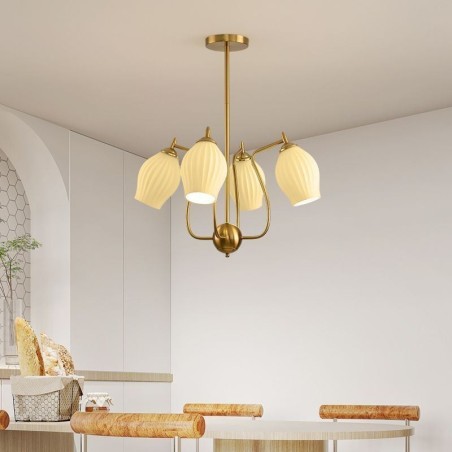 Suspension nordique créative en fer forgé et cuivre, couleur naturelle, luminaire de plafond en étamine Suspension nordique créative en fer forgé et cuivre, couleur naturelle, luminaire de plafond en étamine