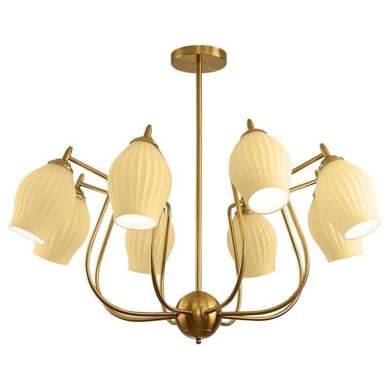 Suspension nordique créative en fer forgé et cuivre, couleur naturelle, luminaire de plafond en étamine