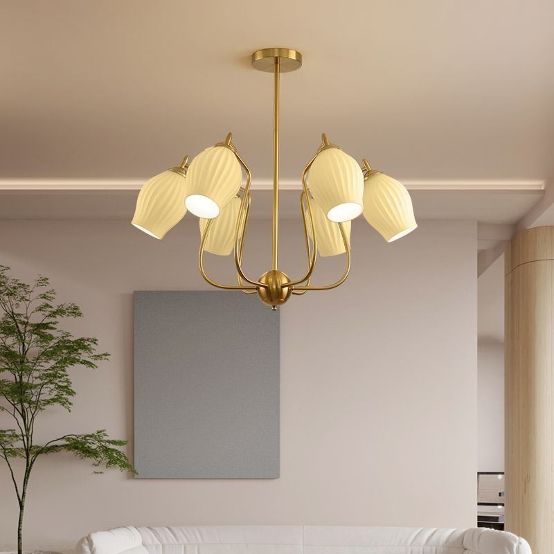 Suspension nordique créative en fer forgé et cuivre, couleur naturelle, luminaire de plafond en étamine