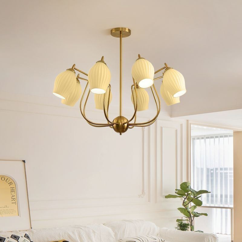 Suspension nordique créative en fer forgé et cuivre, couleur naturelle, luminaire de plafond en étamine