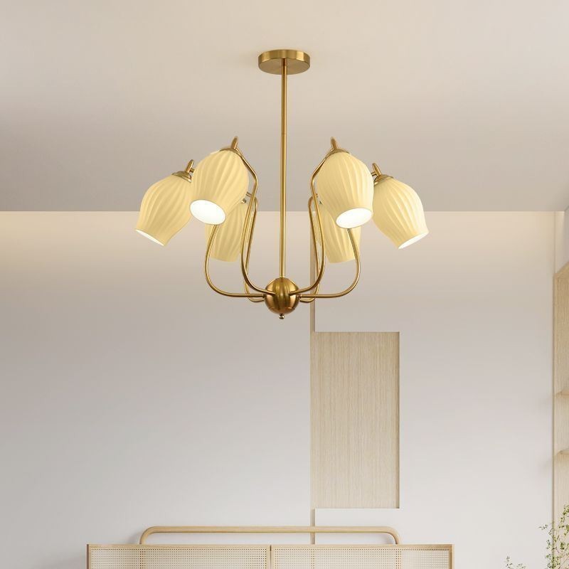 Suspension nordique créative en fer forgé et cuivre, couleur naturelle, luminaire de plafond en étamine