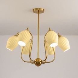 Suspension nordique créative en fer forgé et cuivre, couleur naturelle, luminaire de plafond en étamine