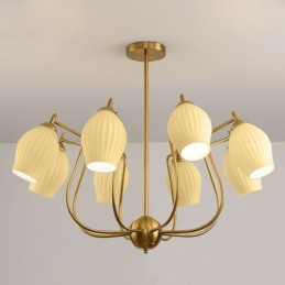 Suspension nordique créative en fer forgé et cuivre, couleur naturelle, luminaire de plafond en étamine