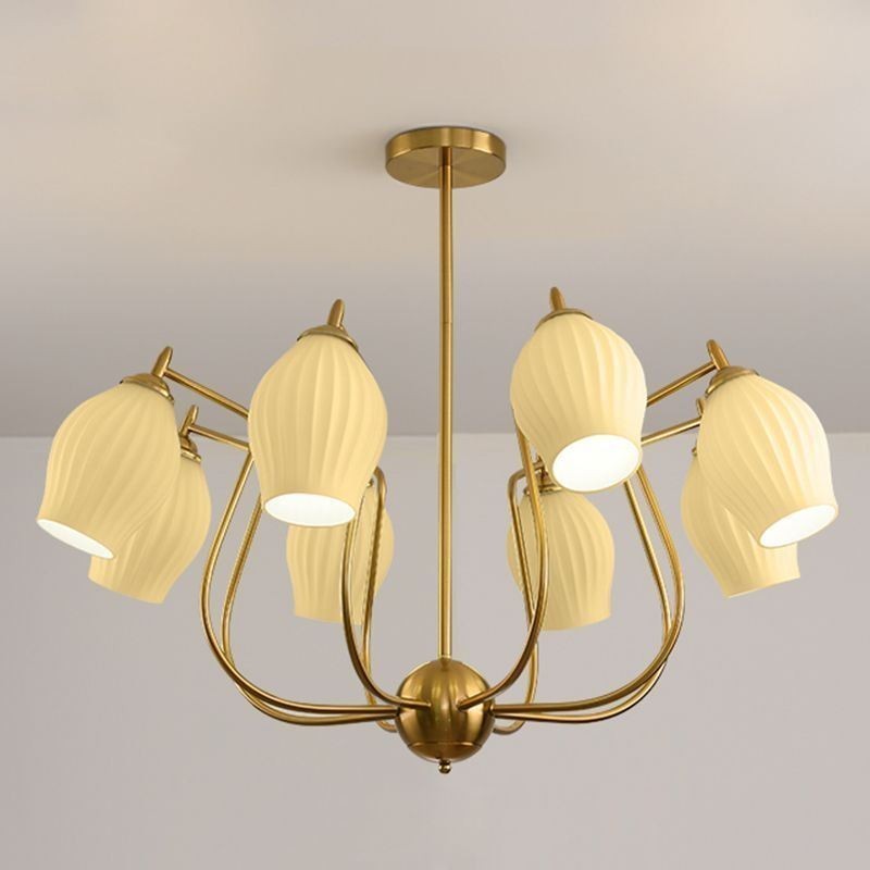 Suspension nordique créative en fer forgé et cuivre, couleur naturelle, luminaire de plafond en étamine