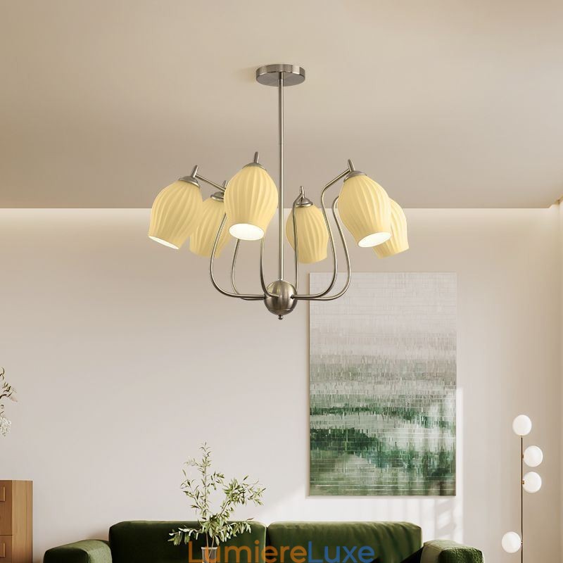 Suspension nordique créative en fer forgé et nickel sable, luminaire décoratif de plafond en forme d'étamine florale