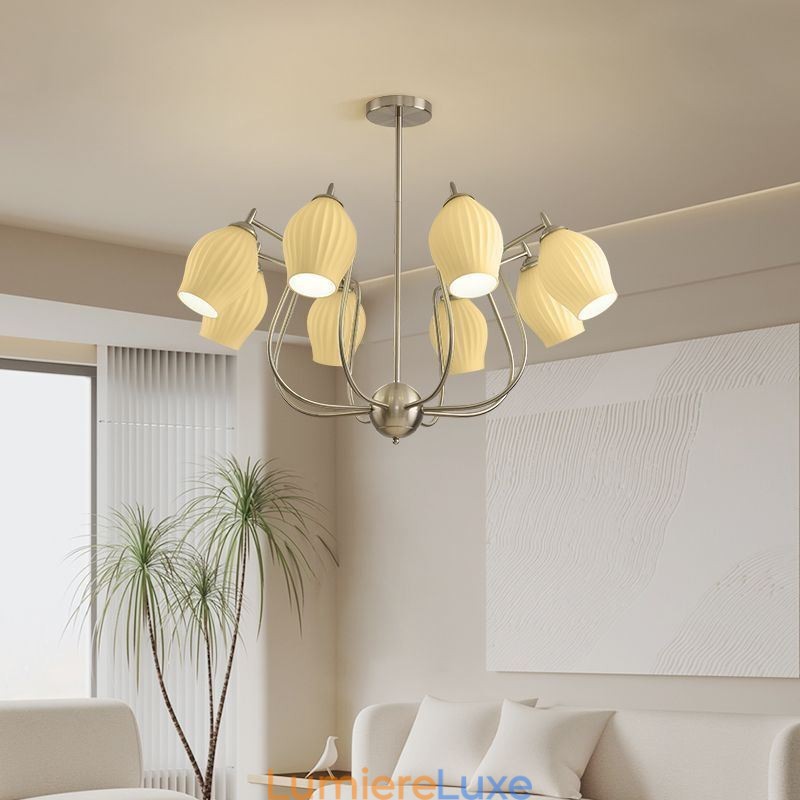 Suspension nordique créative en fer forgé et nickel sable, luminaire décoratif de plafond en forme d'étamine florale