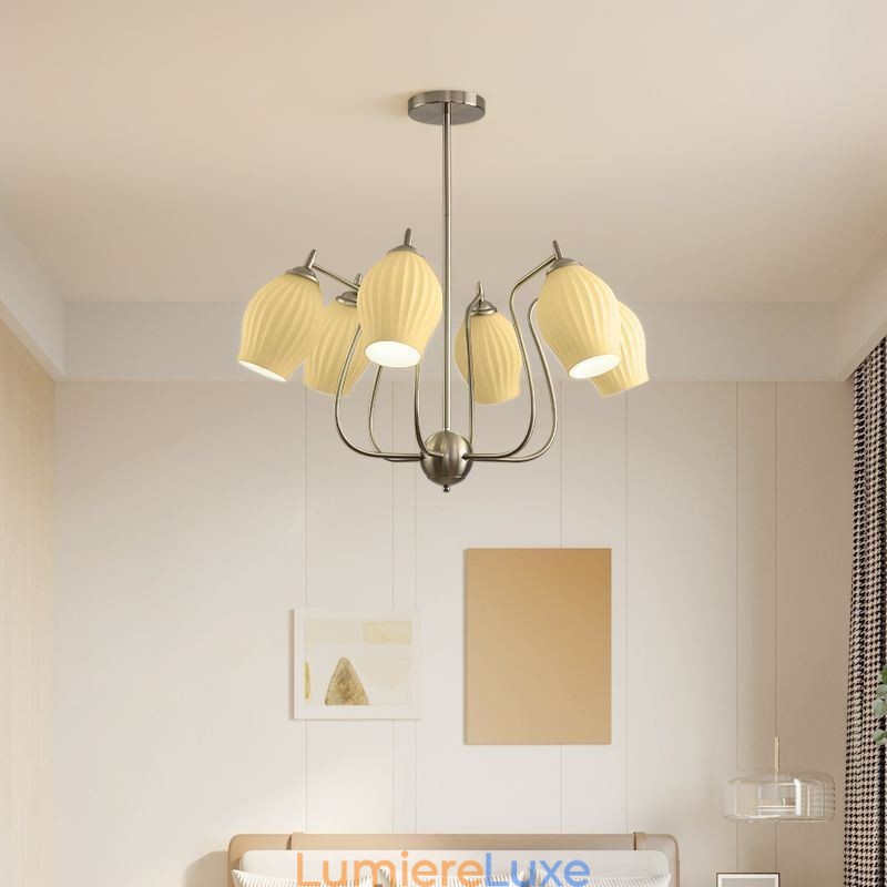 Suspension nordique créative en fer forgé et nickel sable, luminaire décoratif de plafond en forme d'étamine florale